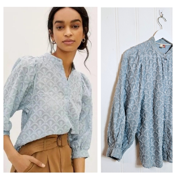 Pilcro Tops - Anthropologie Pilcro Top Womens Size M The Bella Femme Button Down Shirt Blue